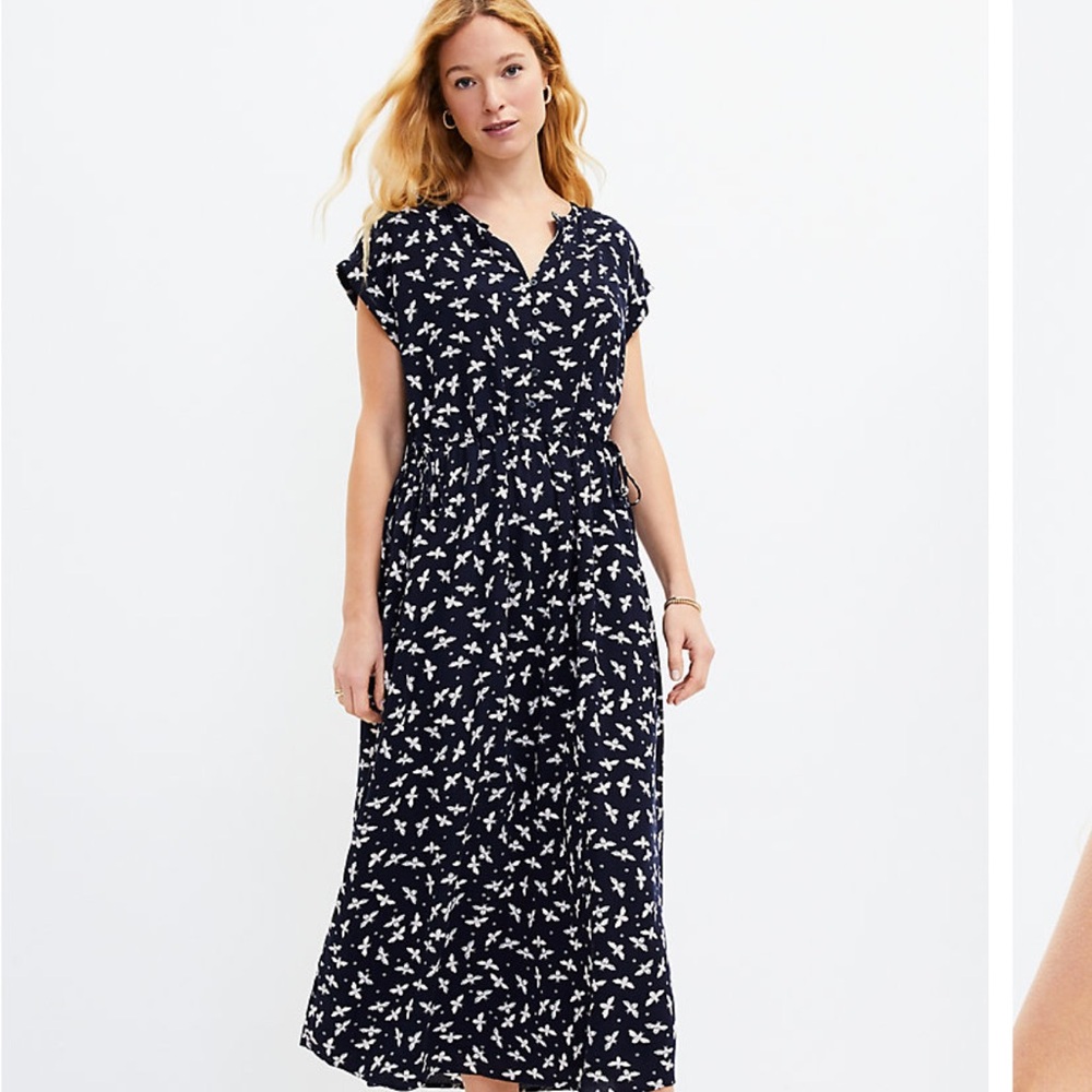 NWT Loft Bee Side Tie Midi Dress